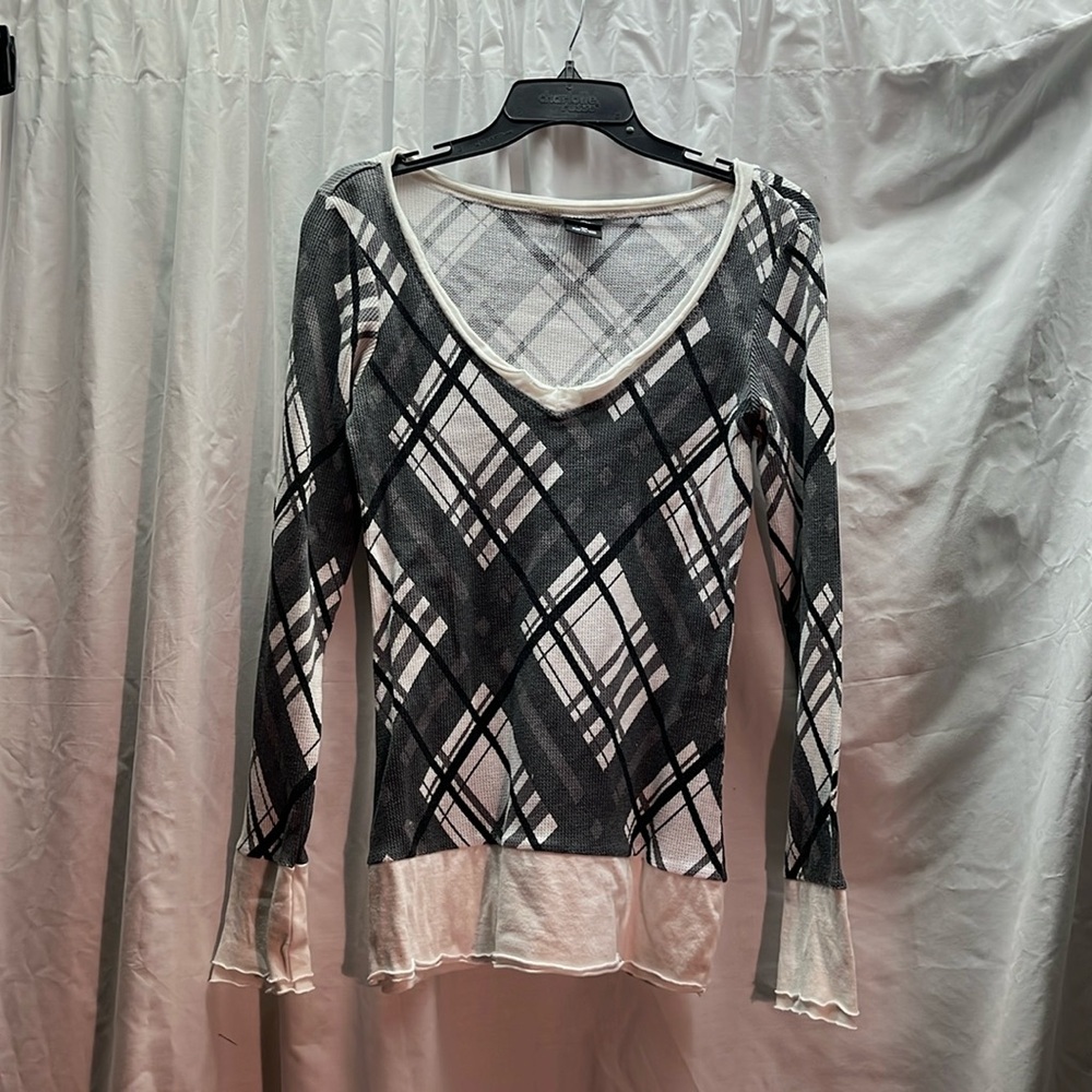 Gray, black & white shirt